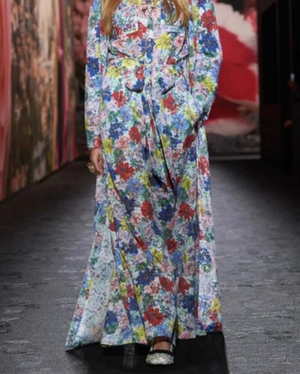 CHANEL Multicolor Floral Lace Front Tie Wide Leg Pants 36 CC Logo Zip Colorful